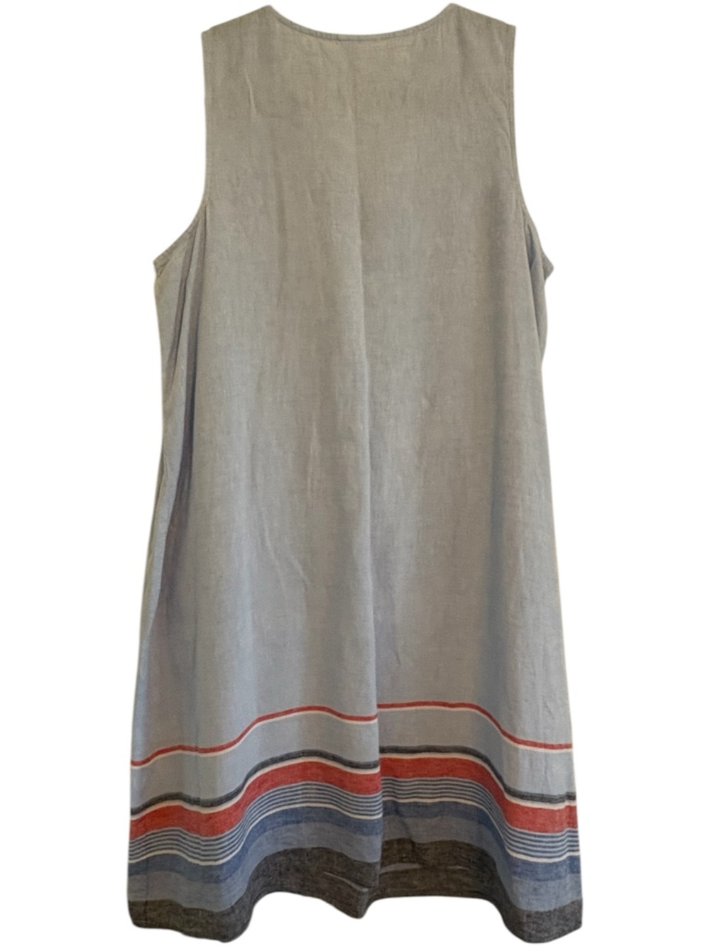 J. Jill Love Linen Light Blue V-Neck Dress Striped Hem Above Knee Length - Picture 6 of 12